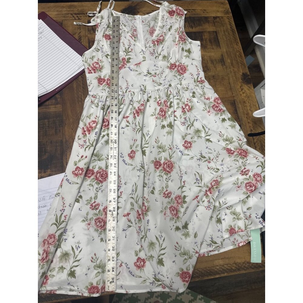 dressfo nwt large midi slip dress white and floral pink sleeveless vneck back zi - Picture 12 of 15